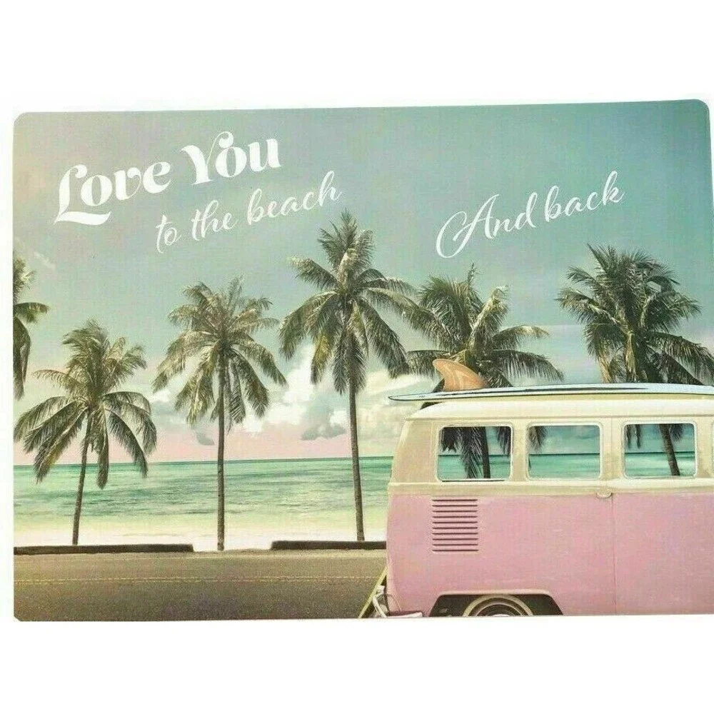 Pink Hippie Bus Placemats Love You to The Beach and Back Foam Back Set of 4